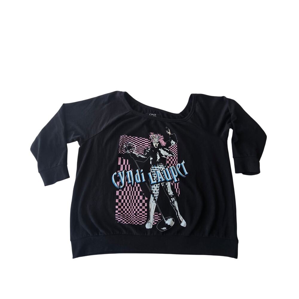 Cyndi Lauper retro graphic womens black one shoulder long sleeve sweatshirt 3X